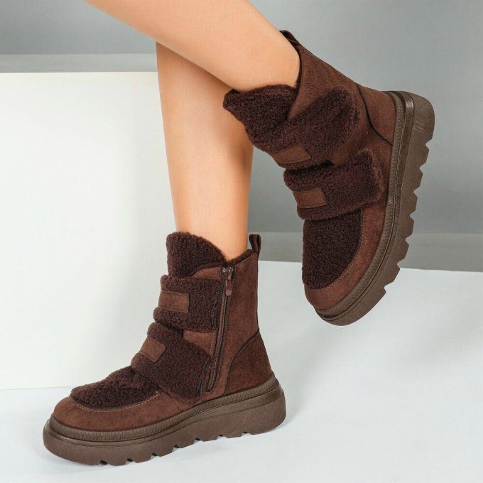 Boots compensées suédine & moumoute chocolat confort ++++ du 38 au 41