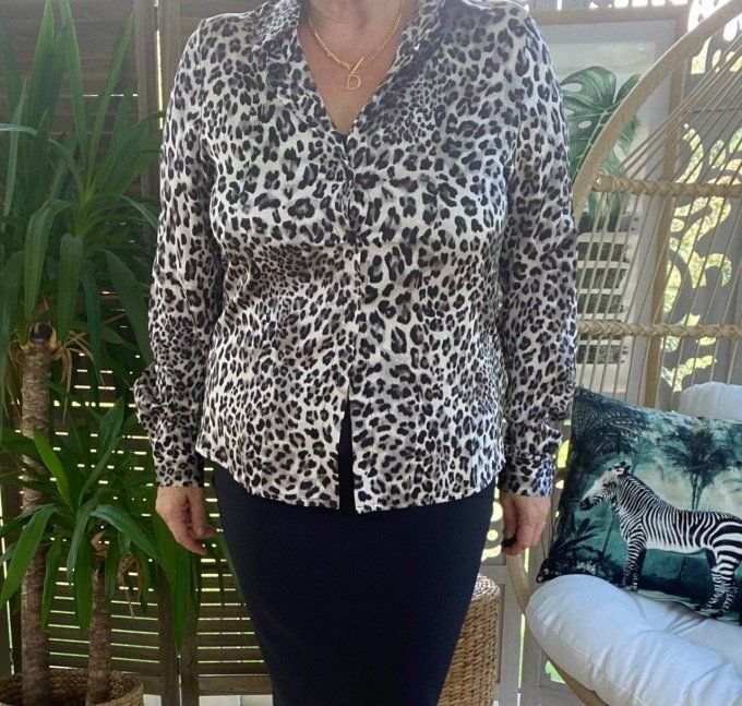 Blouse chemise Alba droite léopard gris noir crème du 34 au 42 