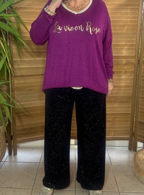 Top ample Aubergine La Vie est Belle doré or du 42 au 52/54  