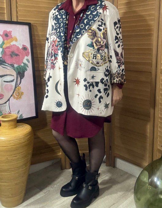 Veste blazer Mexican Skulls doublée Léopard du 42 au 52/54 et même + si portée ouverte 