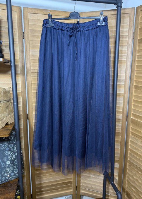 Jupe ample longue vaporeuse en tulle marine du 42 au 50/52