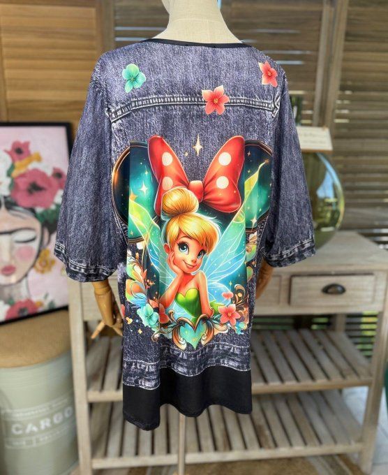 Top trapèze effet veste en jeans grisé brut La Fée Clochette du 40 au 52/54 