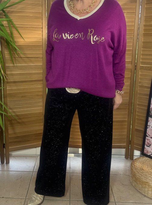 Top ample Aubergine La Vie est Belle doré or du 42 au 52/54  