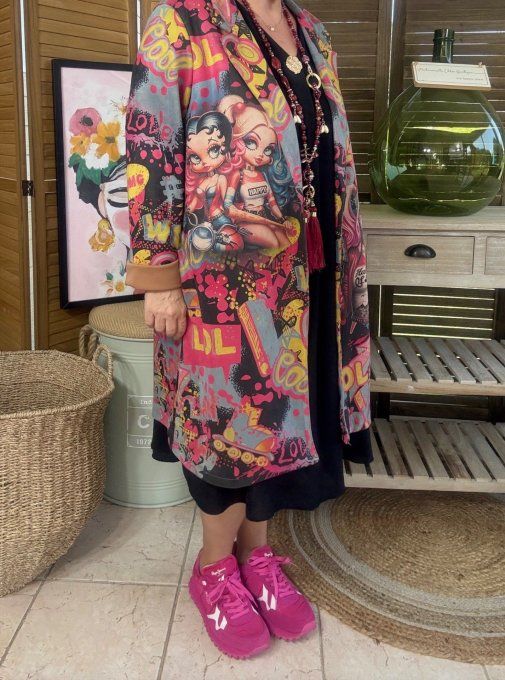 Veste longue suédine multicolore Gothic Betty Boop & friends du 36 au 46 et même + 