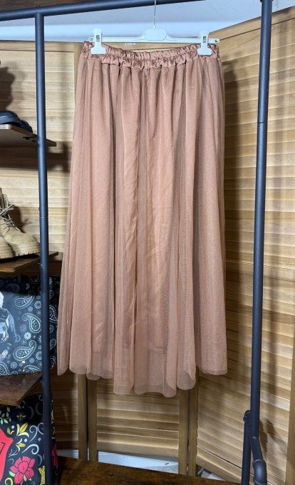 Jupe ample longue vaporeuse en tulle caramel du 42 au 50/52