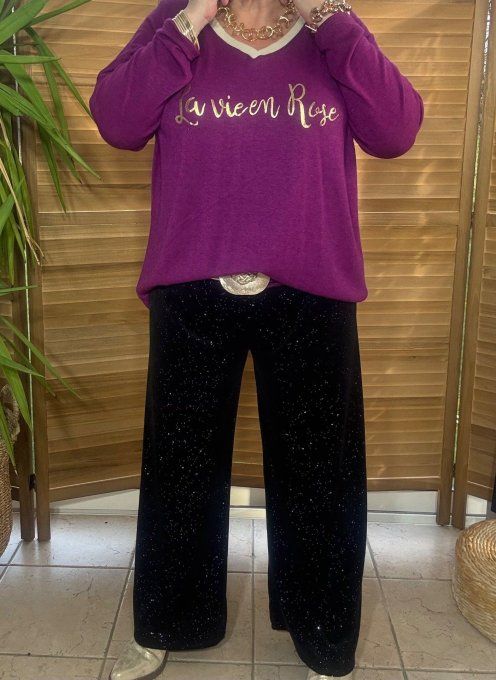 Top ample Aubergine La Vie est Belle doré or du 42 au 52/54  