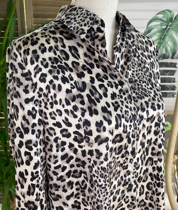 Blouse chemise Alba droite léopard gris noir crème du 34 au 42 