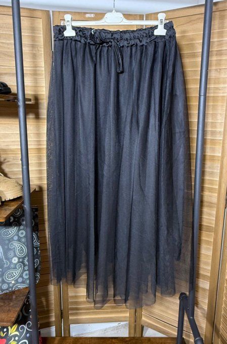 Jupe ample longue vaporeuse en tulle noir du 42 au 50/52