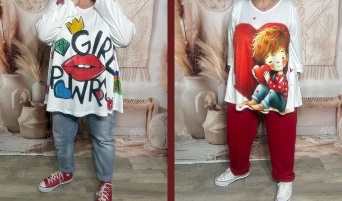 Lot de 2 Tops blancs manches longues Girl & Boy du 42 au 56/58