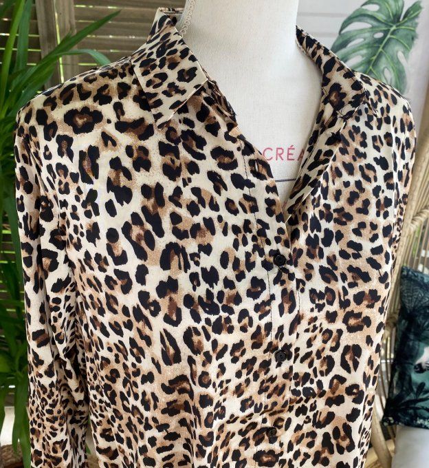 Blouse chemise Alba droite léopard marron crème du 34 au 42 
