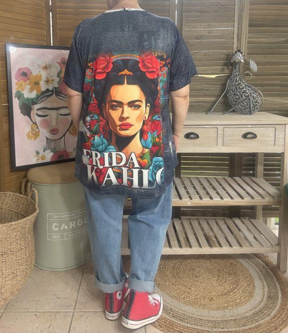 Top fluide trapèze effet jeans brut Frida Kahlo confort +++ du 40 au 50/52