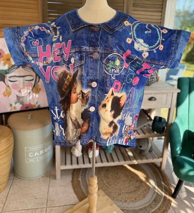 Top fluide ample effet jeans délavé Mes amours de Chats  confort +++ du 40 au 52  