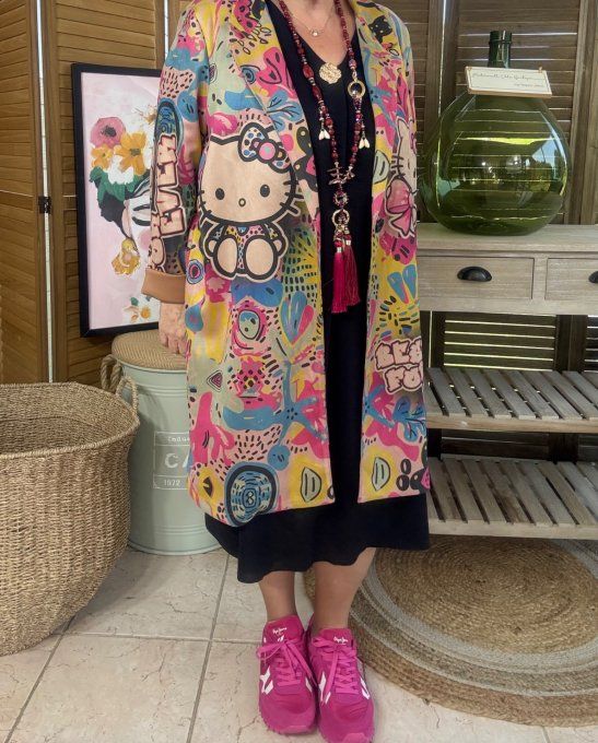Veste longue suédine multicolore In Love with Hello Kitty du 36 au 46 et même + 