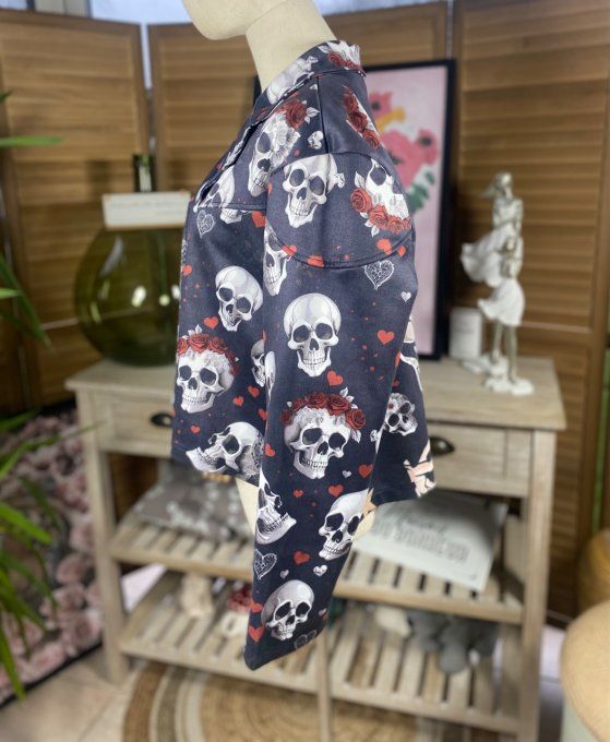 Veste courte façon perfecto suédine noire Mexican Skulls du 36 au 46