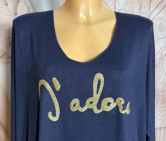 Tunique longue ou robe courte marine J'adore doré or douceur +++ du 40 au 52/54  
