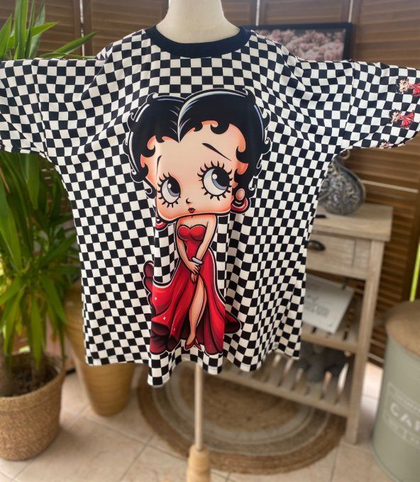 Top trapèze damier noir & blanc Betty Boop Pin up Rétro Chic du 42 au 50/52