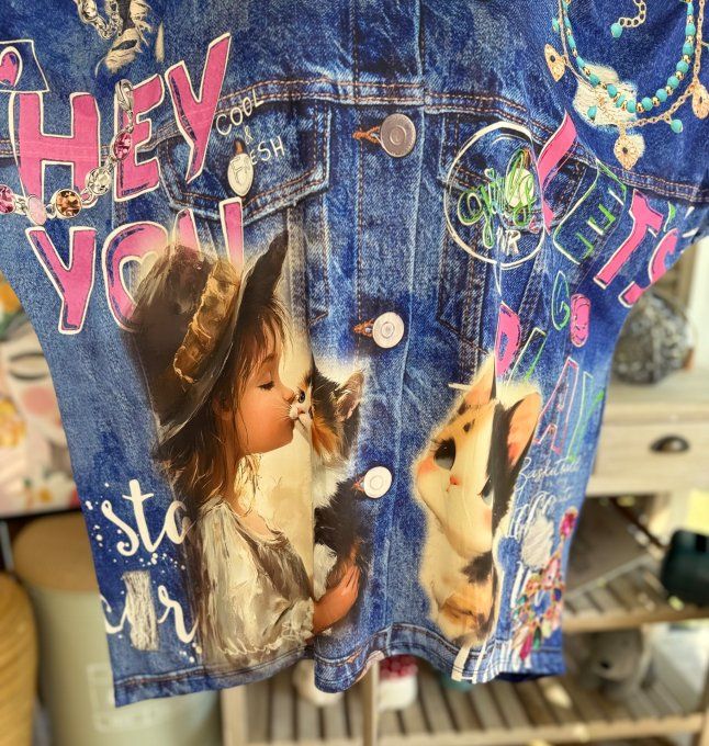 Top fluide ample effet jeans délavé Mes amours de Chats  confort +++ du 40 au 52  
