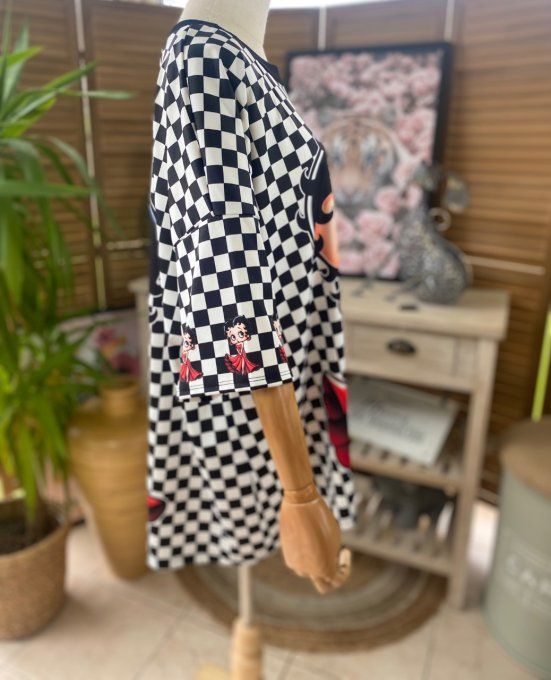 Top trapèze damier noir & blanc Betty Boop Pin up Rétro Chic du 42 au 50/52