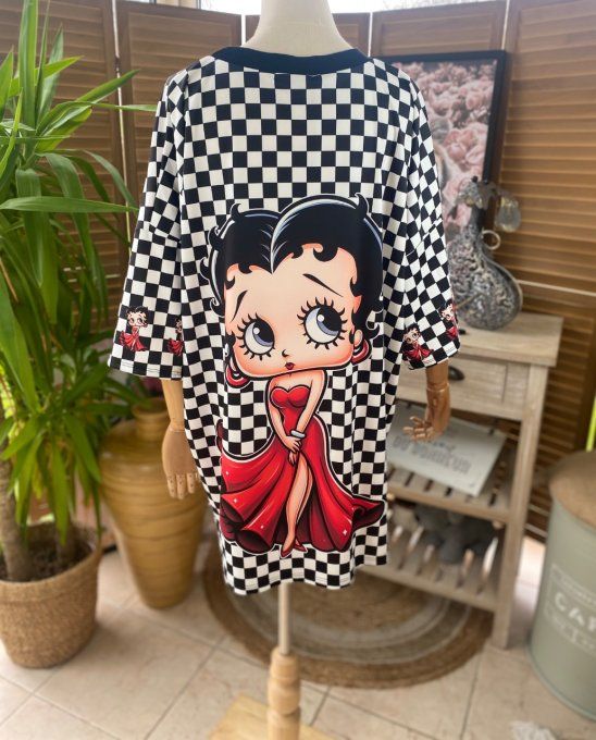 Top trapèze damier noir & blanc Betty Boop Pin up Rétro Chic du 42 au 50/52