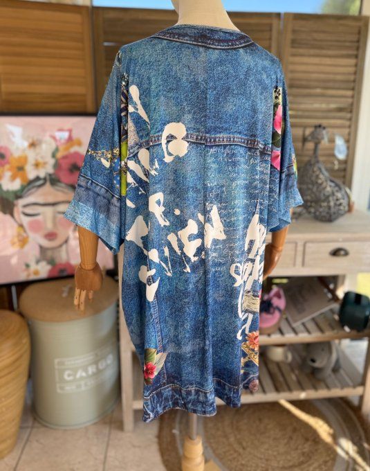 Top fluide ample effet jeans délavé Frida Kahlo confort +++ du 40 au 52  