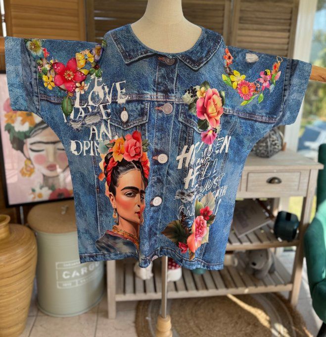 Top fluide ample effet jeans délavé Frida Kahlo confort +++ du 40 au 52  