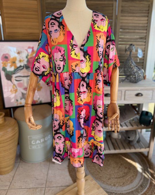 Robe trapèze courte Marylin Monroe Pop Art Andy Warhol du 40 au 52 