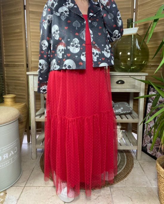 Veste courte façon perfecto suédine noire Mexican Skulls du 36 au 46
