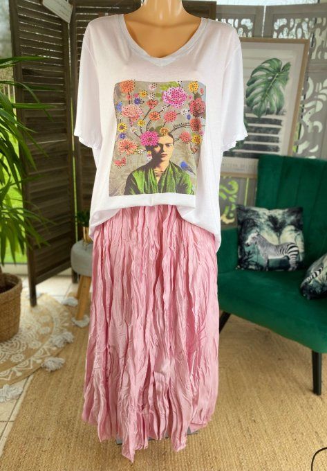 Tee-shirt manches courtes col v Frida Kahlo strass du 40 au 48/50 