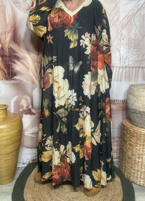 Robe longue trapèze plissée Les Fleurs d'Automne Lurex pailleté doré du 42 au 58/60