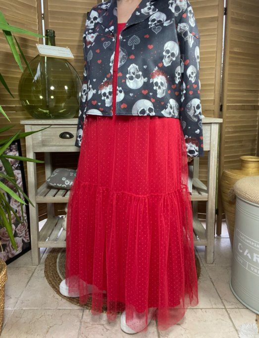 Veste courte façon perfecto suédine noire Mexican Skulls du 36 au 46
