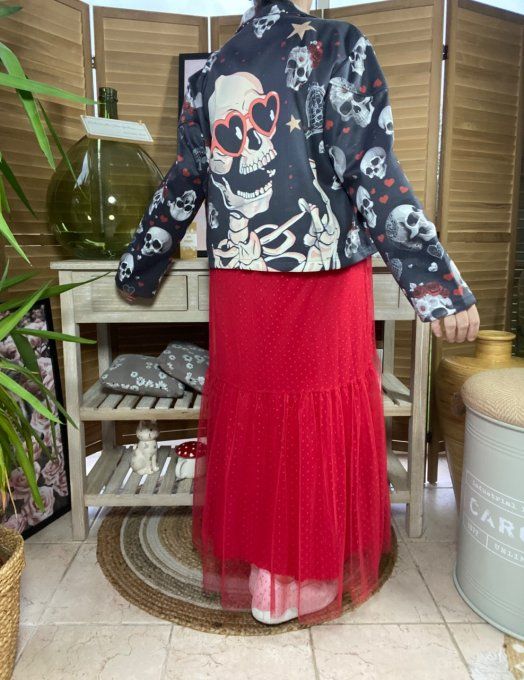 Veste courte façon perfecto suédine noire Mexican Skulls du 36 au 46