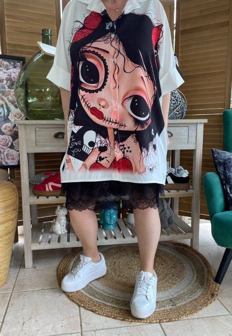 Chemise ample Catarina Mexican Skulls Dia de los Muertos du 40 au 50 