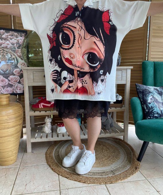 Chemise ample Catarina Mexican Skulls Dia de los Muertos du 40 au 50 
