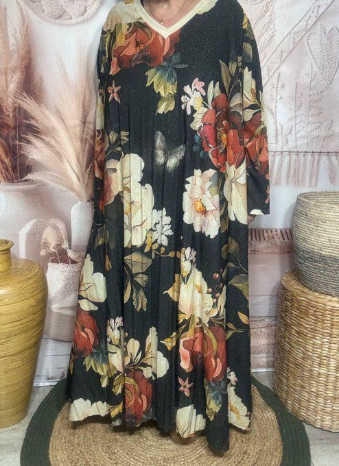 Robe longue trapèze plissée Les Fleurs d'Automne Lurex pailleté doré du 42 au 58/60
