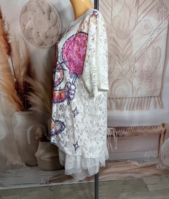 Top ample dentelle blanche Jerry La Souris du 34 au 46/48