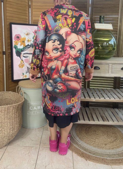 Veste longue suédine multicolore Gothic Betty Boop & friends du 36 au 46 et même + 