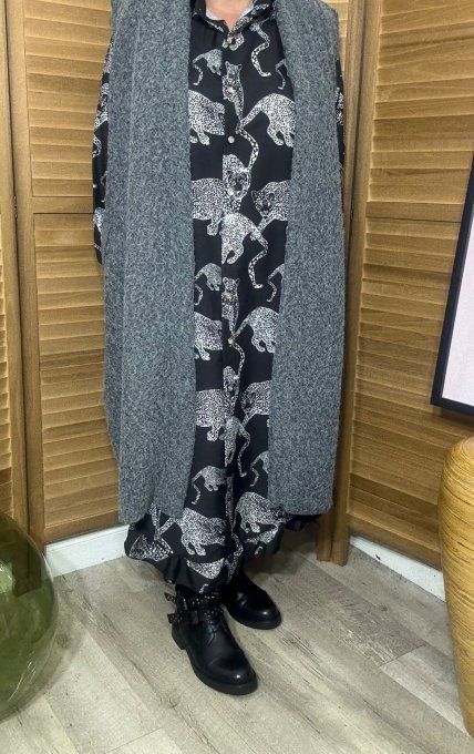 gilet long sans manches ample bouclette gris perle du 40 au 52