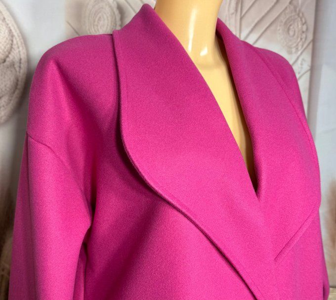 Manteau mi-long oversize polaire Rose Fuschia réglable 2 boutons douceur +++ du 40 au 50 et même +