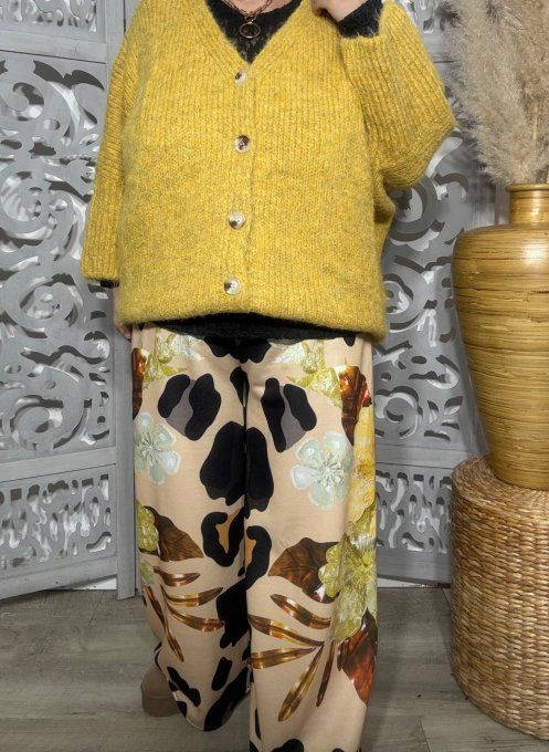 Gilet ample Jaune moutarde bébé ultra cocoon manches 3/4 Mina Rosa  du 38 au 50/52 et même +