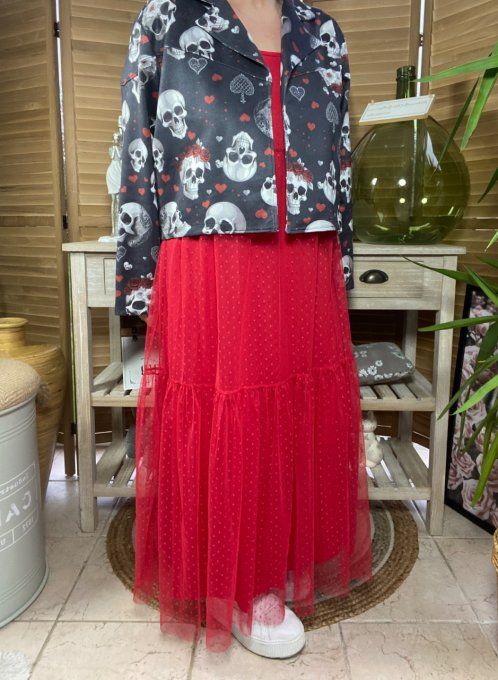Veste courte façon perfecto suédine noire Mexican Skulls du 36 au 46