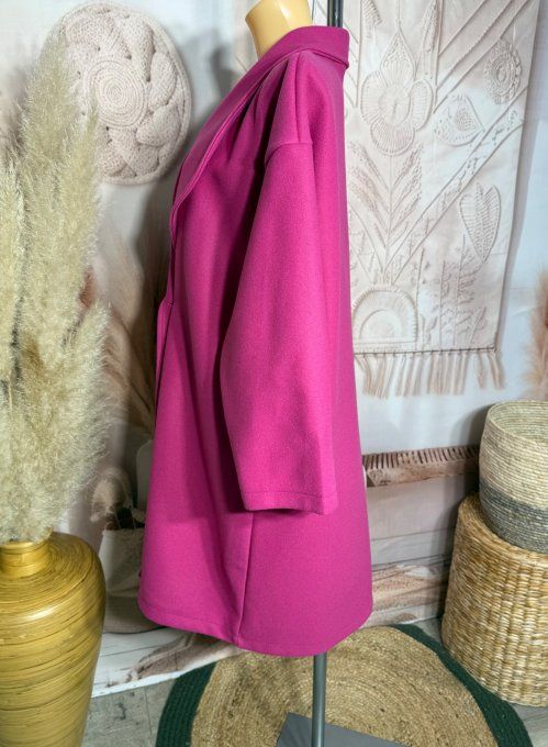 Manteau mi-long oversize polaire Rose Fuschia réglable 2 boutons douceur +++ du 40 au 50 et même +
