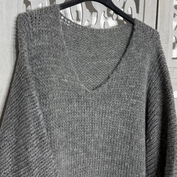Pull ample SANS LAINE Gris Souris manches 3/4 Douceur +++ du 38 au 48/50