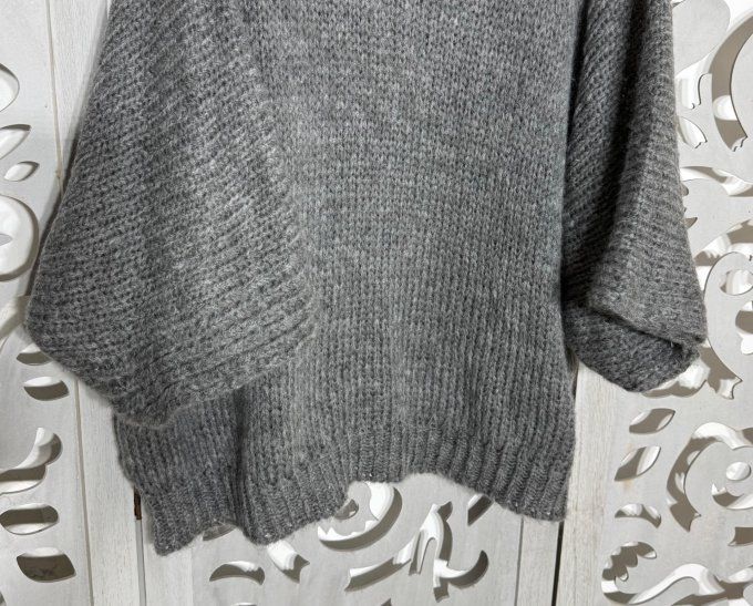 Pull ample SANS LAINE Gris Souris manches 3/4 Douceur +++ du 38 au 48/50