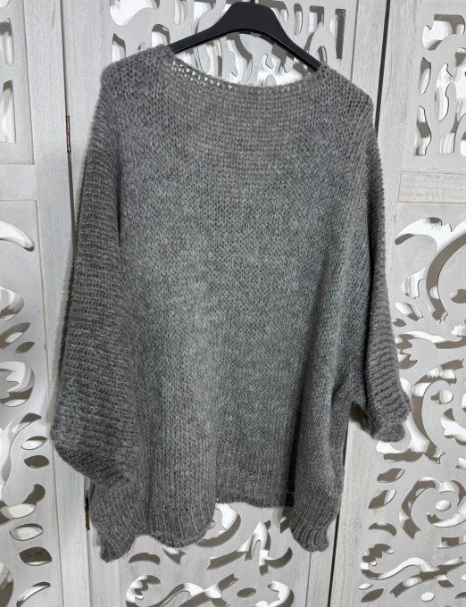 Pull ample SANS LAINE Gris Souris manches 3/4 Douceur +++ du 38 au 48/50