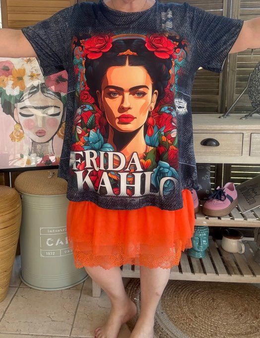 Top fluide trapèze effet jeans brut Frida Kahlo confort +++ du 38 au 50/52