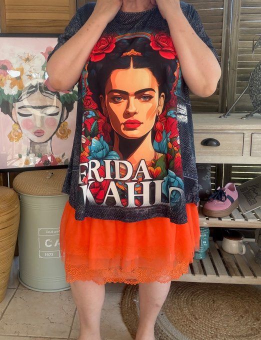 Top fluide trapèze effet jeans brut Frida Kahlo confort +++ du 38 au 50/52