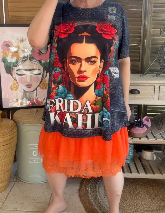 Top fluide trapèze effet jeans brut Frida Kahlo confort +++ du 38 au 50/52