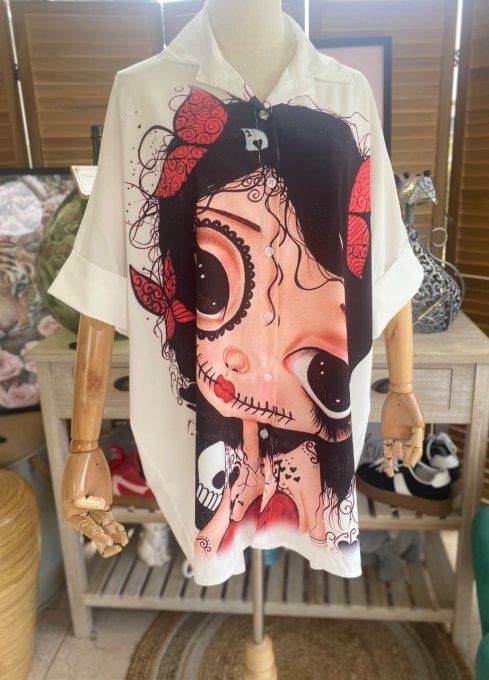 Chemise ample Catarina Mexican Skulls Dia de los Muertos du 40 au 50 