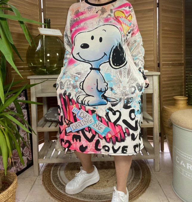 Robe trapèze ou tunique longue multicolore Snoopy in Love du 40 au 48 