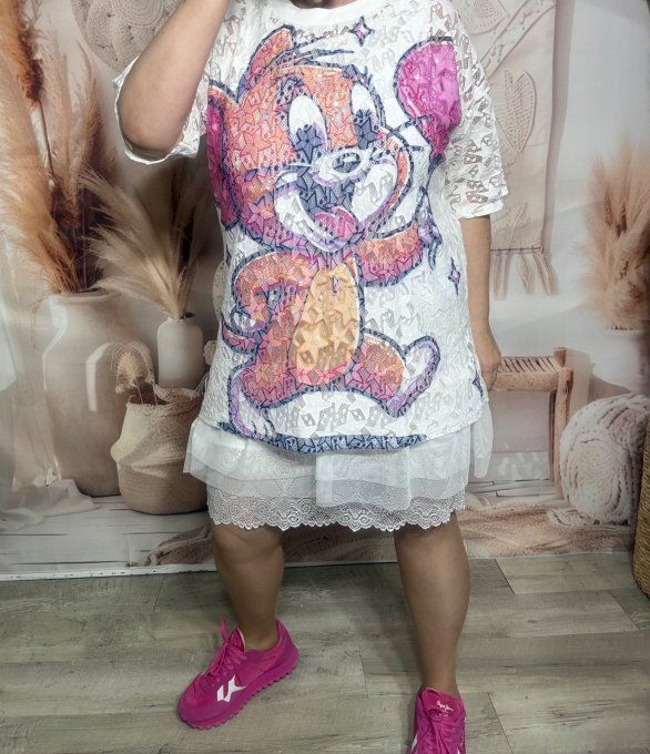 Top ample dentelle blanche Jerry La Souris du 34 au 46/48